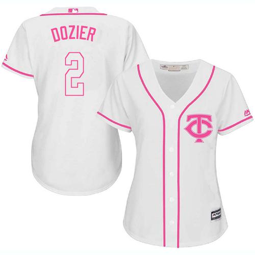 Twins #2 Brian Dozier White/Pink Fashion Women's Stitched MLB Jersey